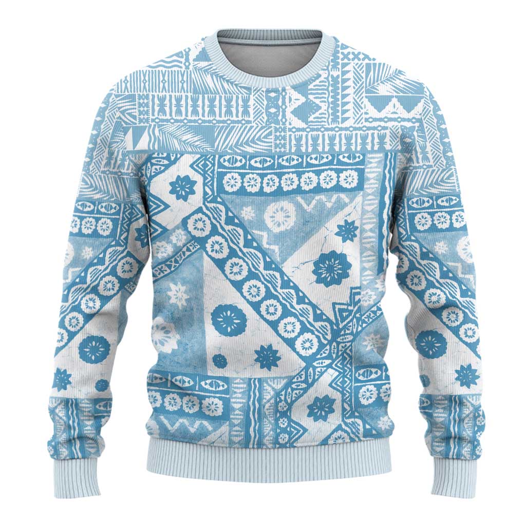 Blue Bula Fiji Ugly Christmas Sweater Unique Masi Tapa Pattern LT14 - Polynesian Pride