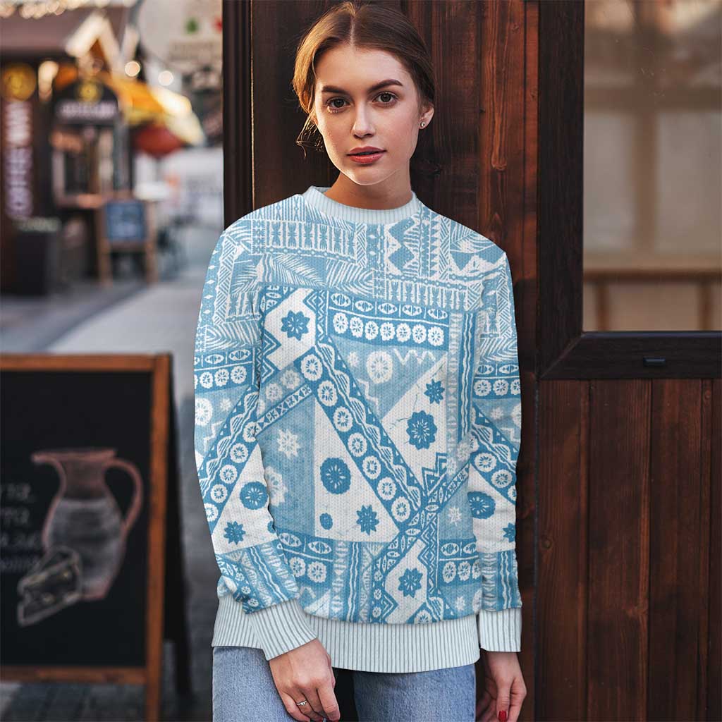Blue Bula Fiji Ugly Christmas Sweater Unique Masi Tapa Pattern LT14 - Polynesian Pride