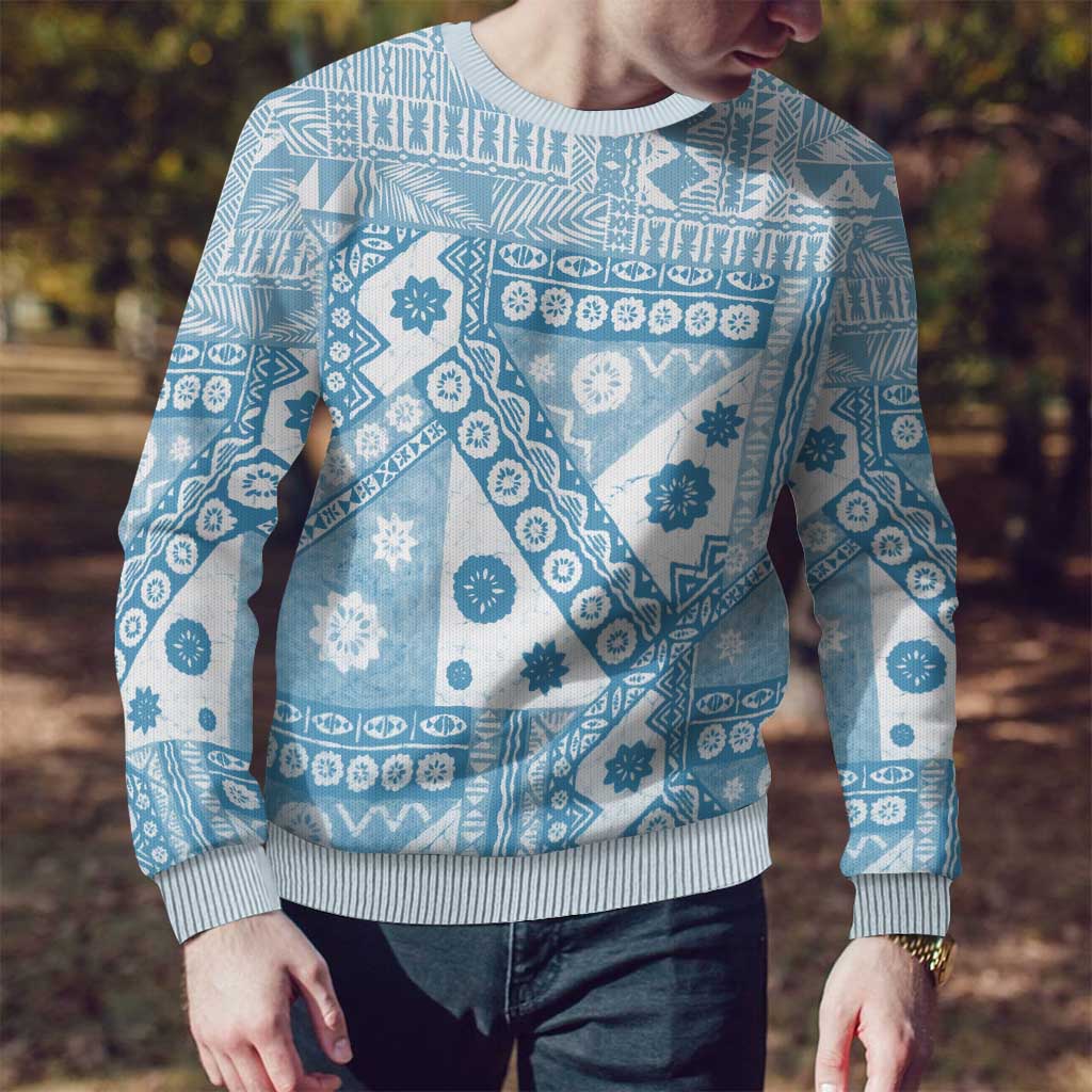 Blue Bula Fiji Ugly Christmas Sweater Unique Masi Tapa Pattern LT14 - Polynesian Pride