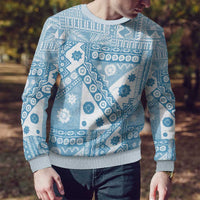 Blue Bula Fiji Ugly Christmas Sweater Unique Masi Tapa Pattern LT14 - Polynesian Pride