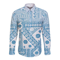 Blue Bula Fiji Long Sleeve Button Shirt Unique Masi Tapa Pattern LT14 Unisex Blue - Polynesian Pride