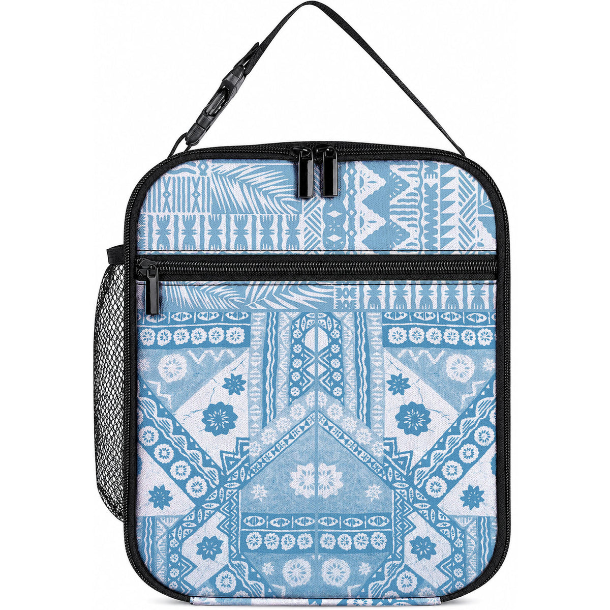 Blue Bula Fiji Lunch Bag Unique Masi Tapa Pattern LT14 10.2 × 8.3 × 4.3 inch Blue - Polynesian Pride