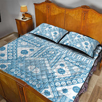 Blue Bula Fiji Quilt Bed Set Unique Masi Tapa Pattern