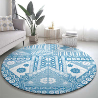 Blue Bula Fiji Round Carpet Unique Masi Tapa Pattern