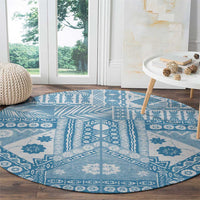 Blue Bula Fiji Round Carpet Unique Masi Tapa Pattern