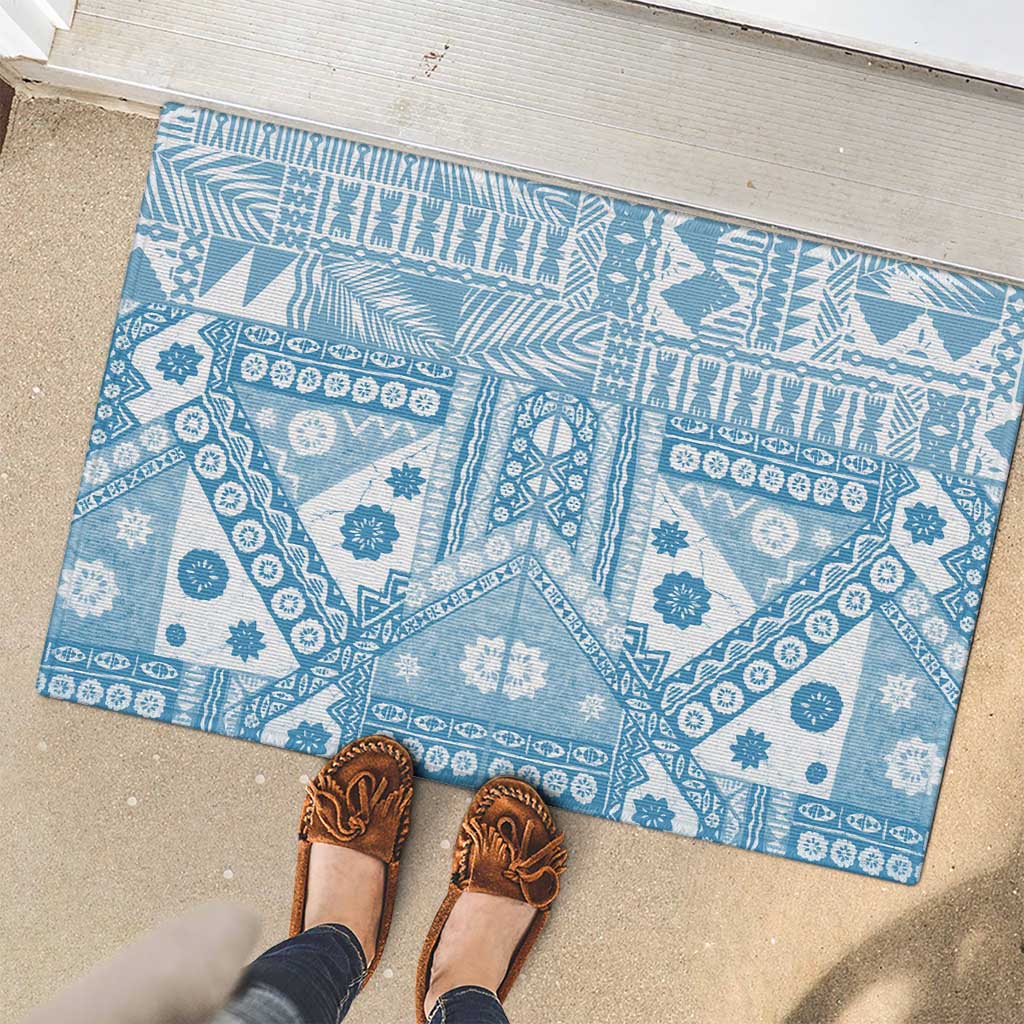 Blue Bula Fiji Rubber Doormat Unique Masi Tapa Pattern
