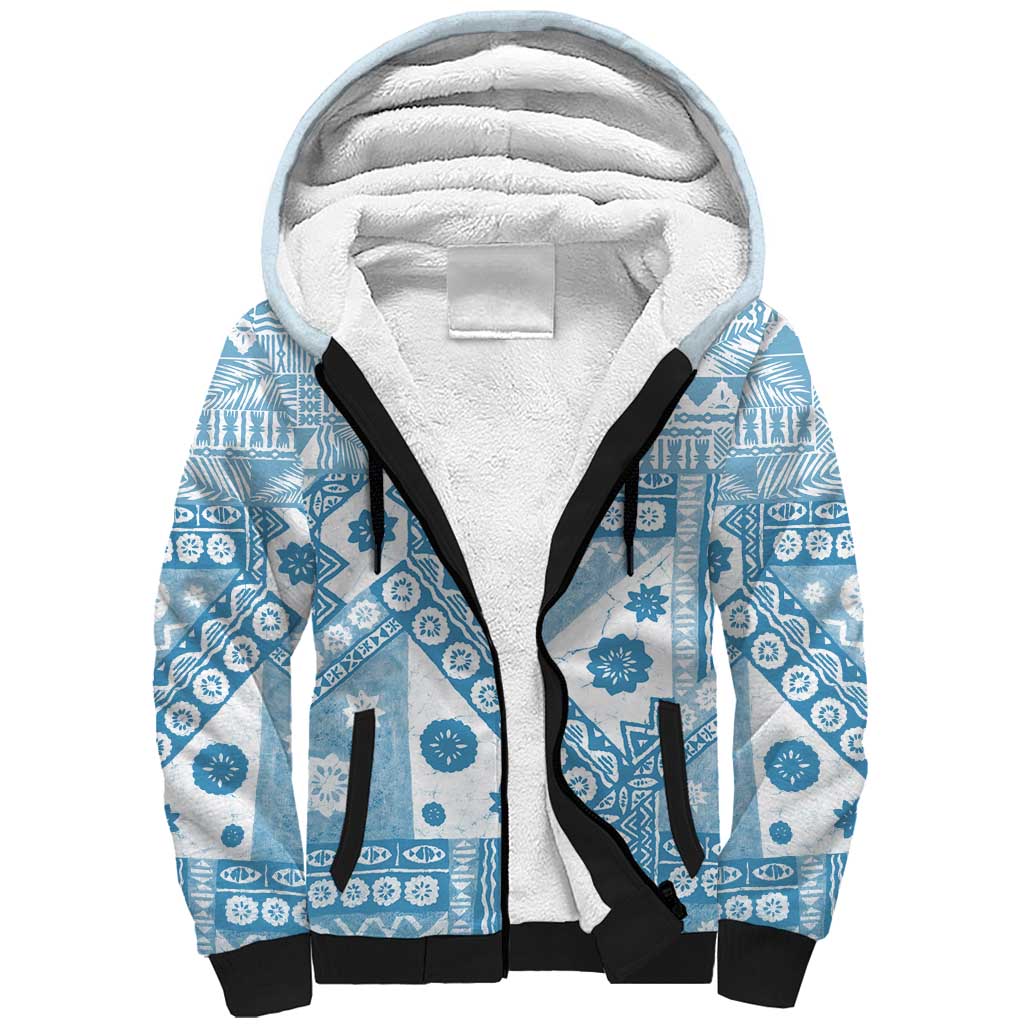 Blue Bula Fiji Sherpa Hoodie Unique Masi Tapa Pattern LT14 Unisex Blue - Polynesian Pride