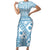 Blue Bula Fiji Short Sleeve Bodycon Dress Unique Masi Tapa Pattern