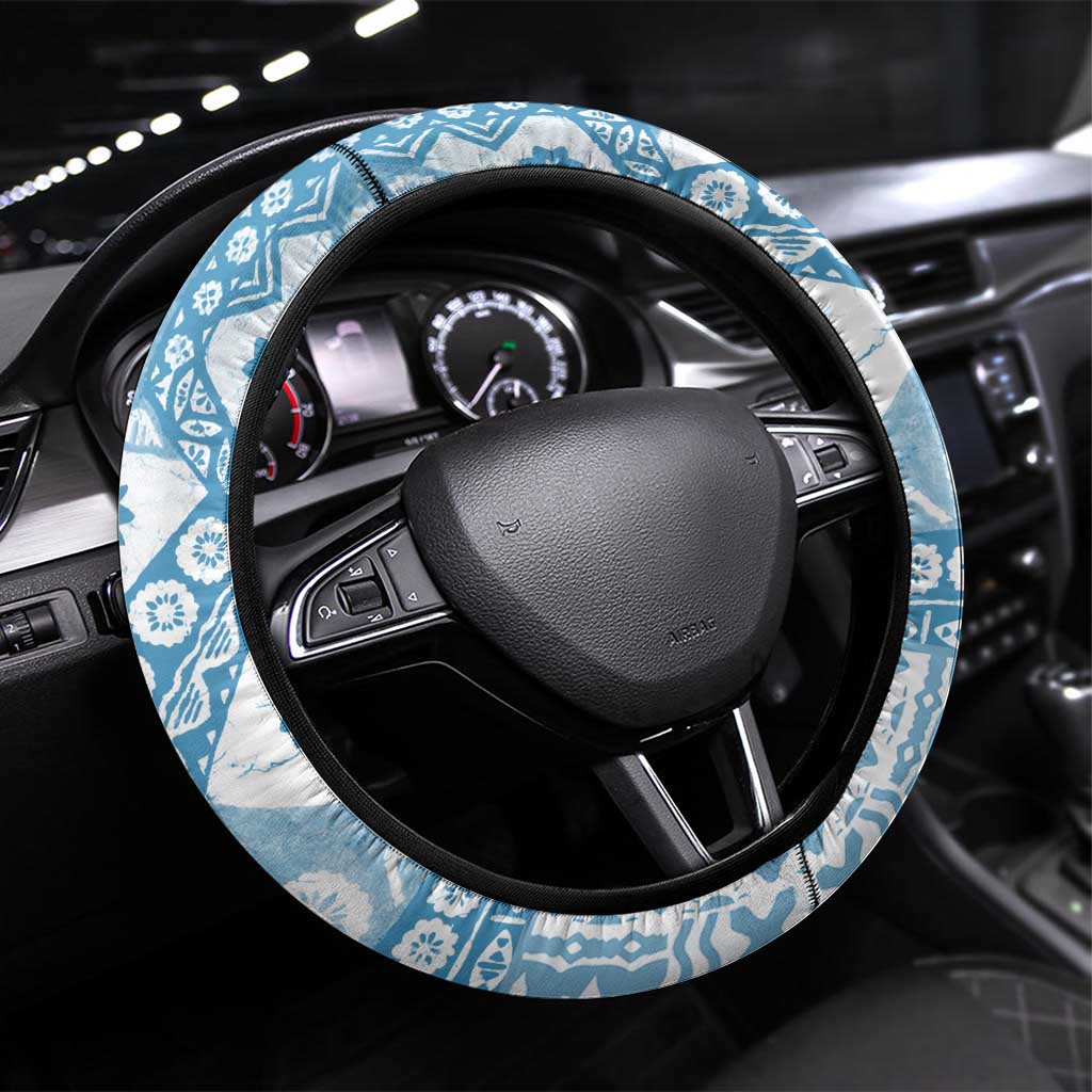 Blue Bula Fiji Steering Wheel Cover Unique Masi Tapa Pattern