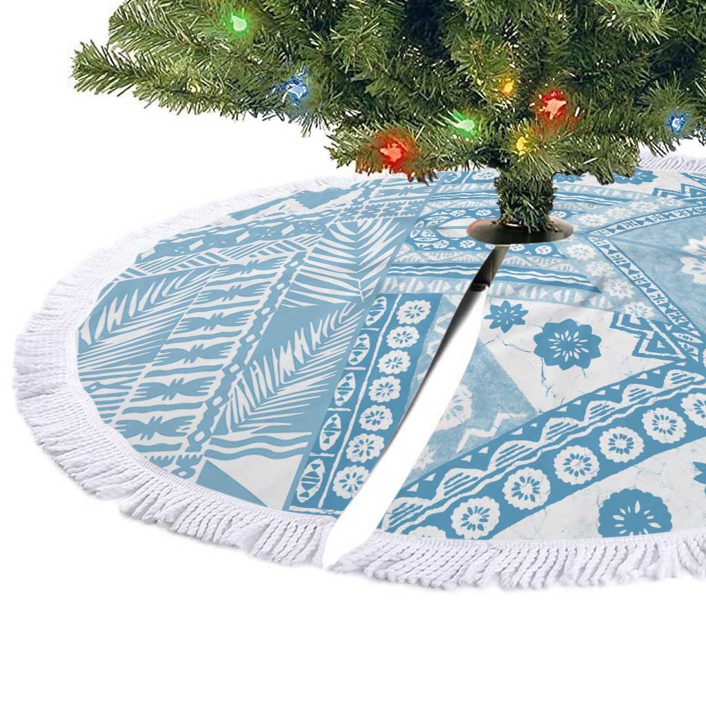 Blue Bula Fiji Tree Skirt Unique Masi Tapa Pattern