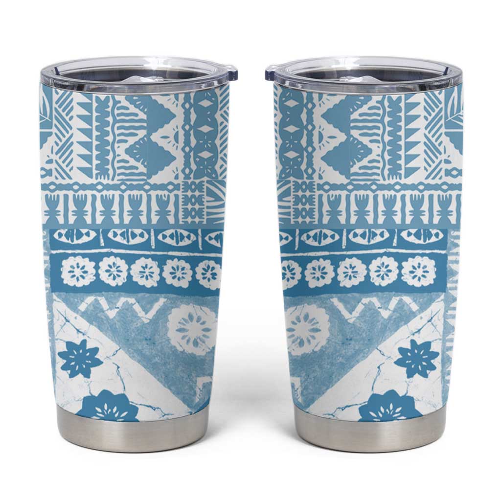 Blue Bula Fiji Tumbler Cup Unique Masi Tapa Pattern