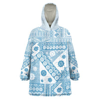 Blue Bula Fiji Wearable Blanket Hoodie Unique Masi Tapa Pattern LT14 One Size Blue - Polynesian Pride