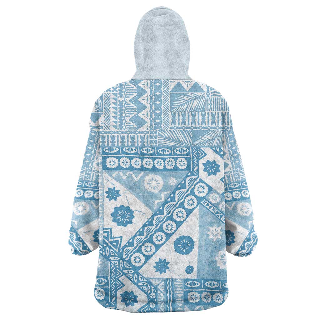Blue Bula Fiji Wearable Blanket Hoodie Unique Masi Tapa Pattern LT14 - Polynesian Pride