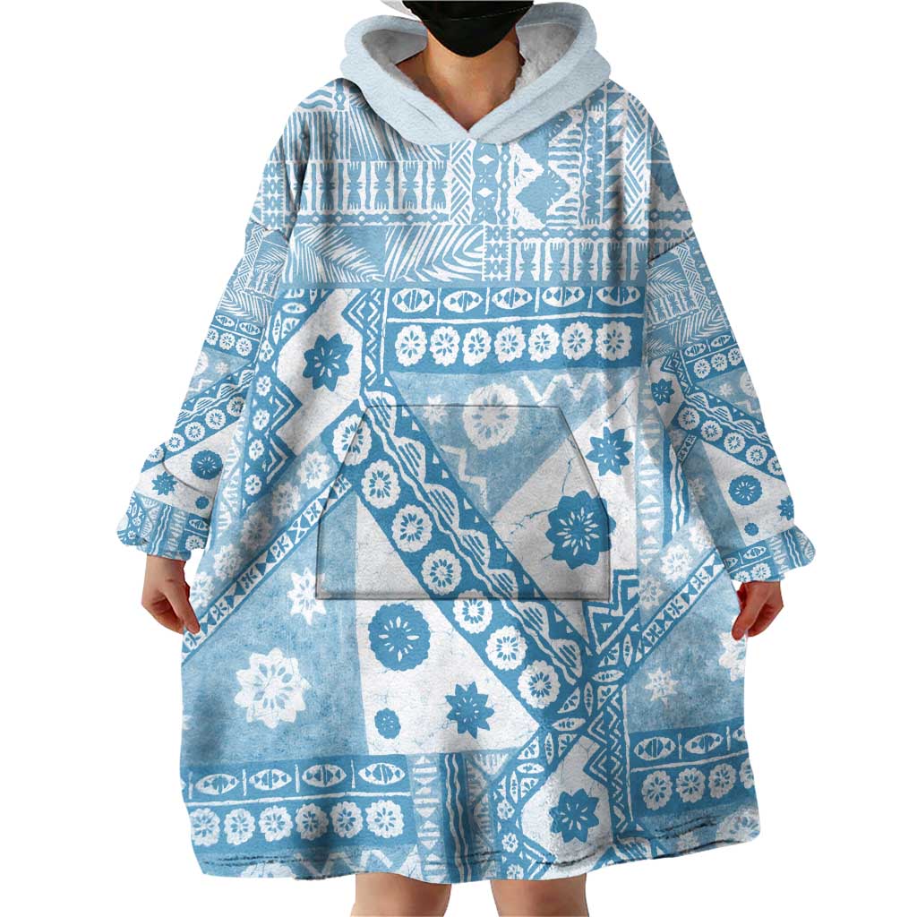 Blue Bula Fiji Wearable Blanket Hoodie Unique Masi Tapa Pattern LT14 - Polynesian Pride