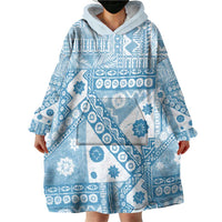 Blue Bula Fiji Wearable Blanket Hoodie Unique Masi Tapa Pattern LT14 - Polynesian Pride