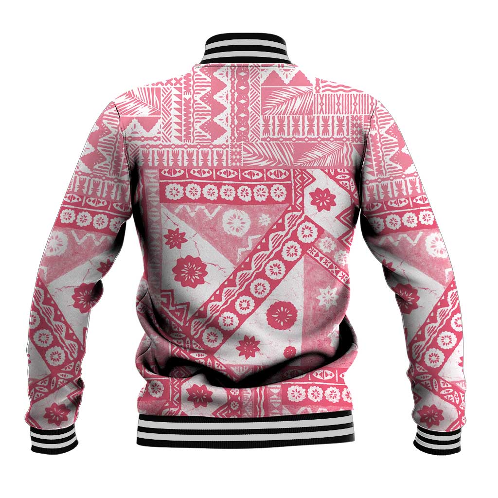 Pink Bula Fiji Baseball Jacket Unique Masi Tapa Pattern