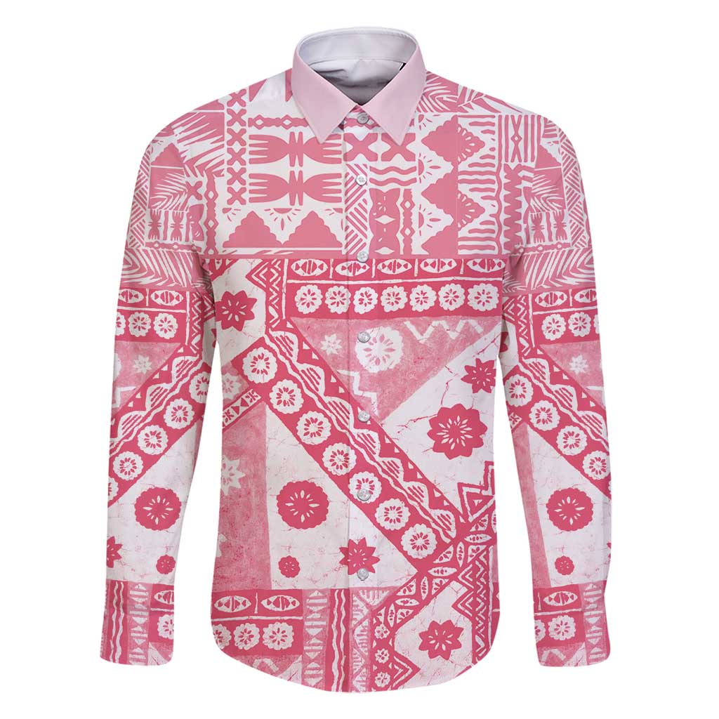 Pink Bula Fiji Family Matching Long Sleeve Bodycon Dress and Hawaiian Shirt Unique Masi Tapa Pattern