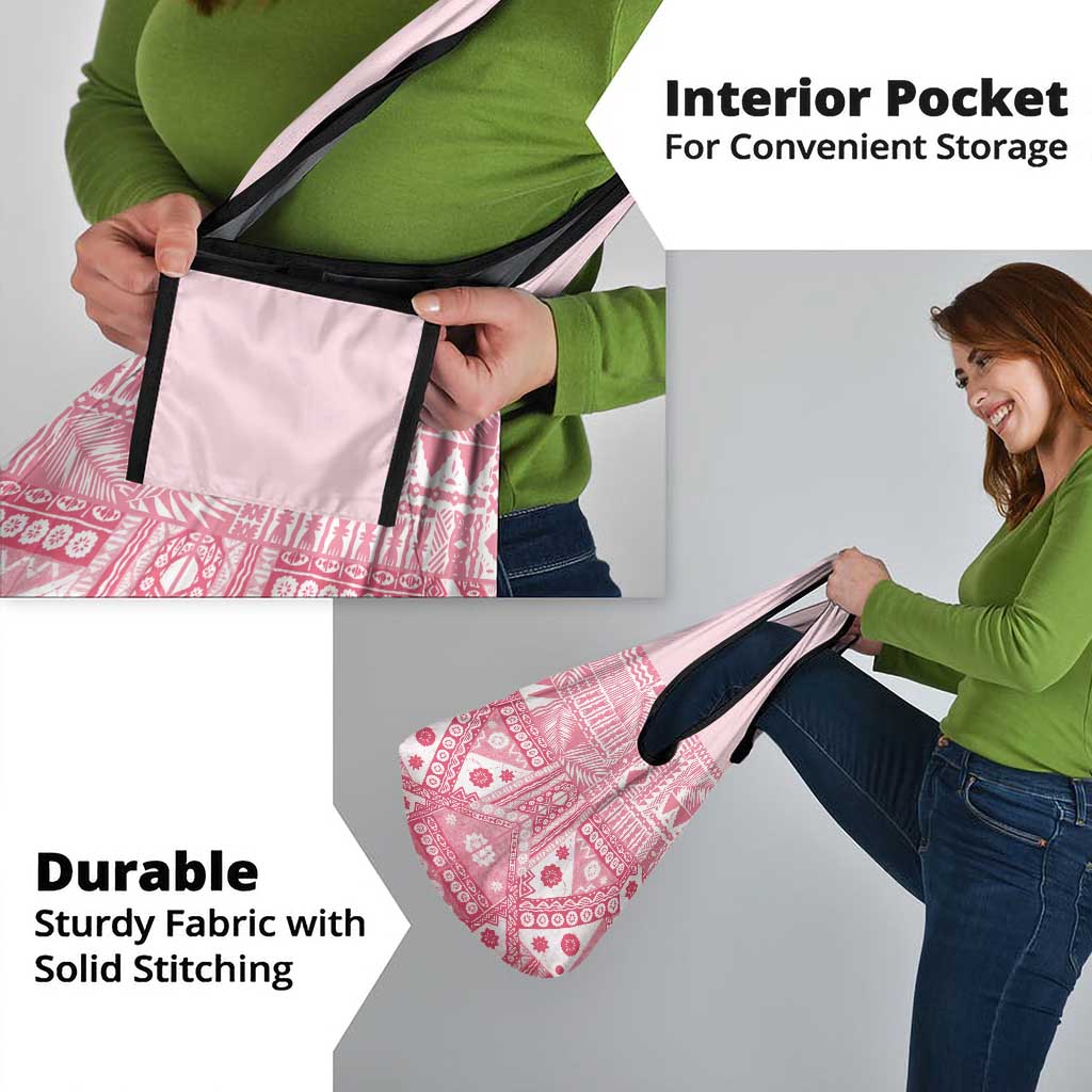 Pink Bula Fiji Grocery Bag Unique Masi Tapa Pattern