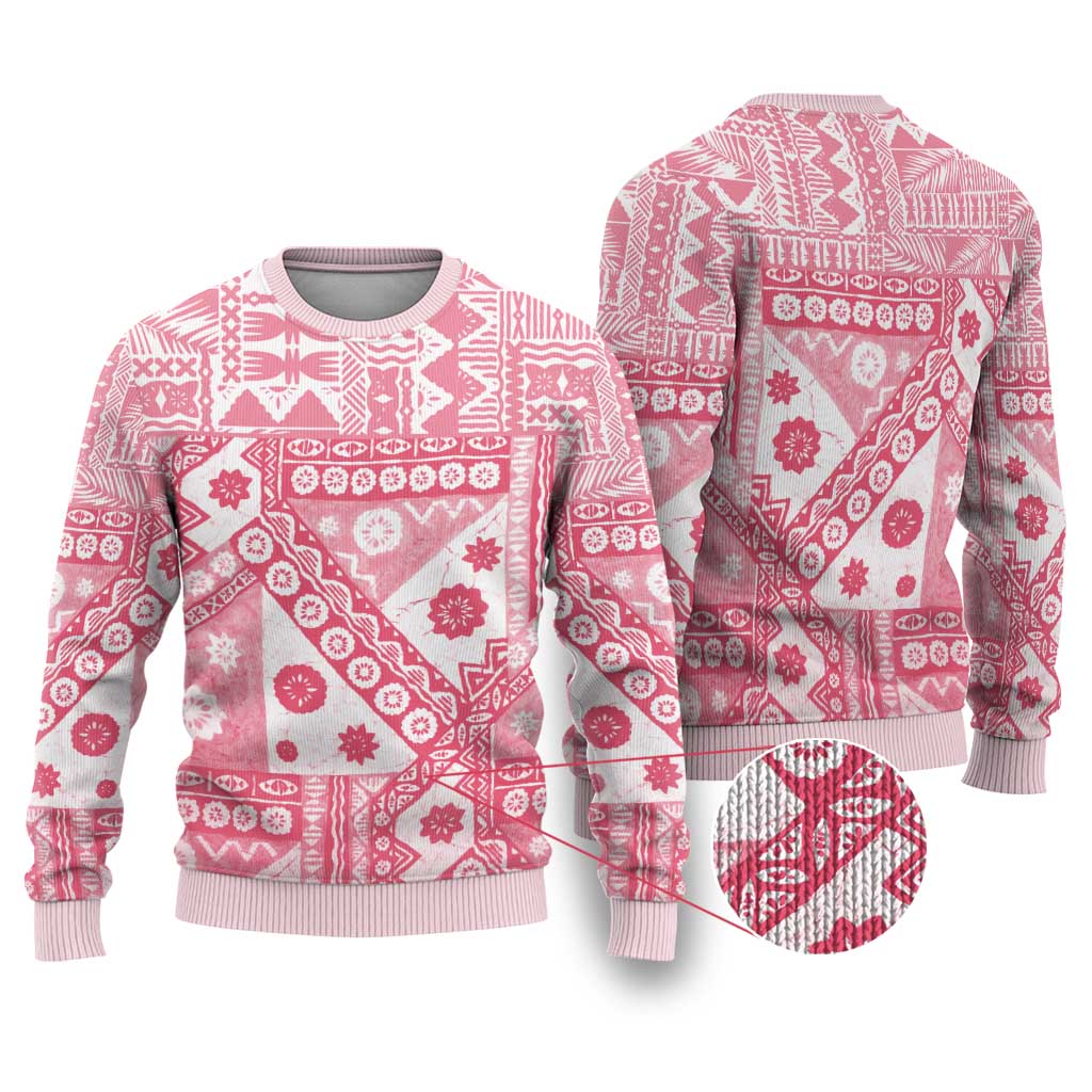 Pink Bula Fiji Ugly Christmas Sweater Unique Masi Tapa Pattern