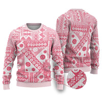 Pink Bula Fiji Ugly Christmas Sweater Unique Masi Tapa Pattern LT14 Pink - Polynesian Pride