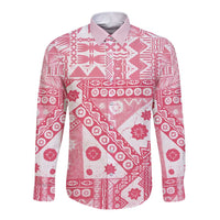 Pink Bula Fiji Long Sleeve Button Shirt Unique Masi Tapa Pattern LT14 Unisex Pink - Polynesian Pride