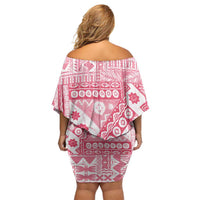 Pink Bula Fiji Off Shoulder Short Dress Unique Masi Tapa Pattern