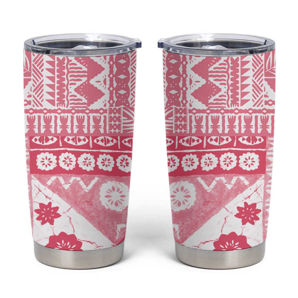 Pink Bula Fiji Tumbler Cup Unique Masi Tapa Pattern