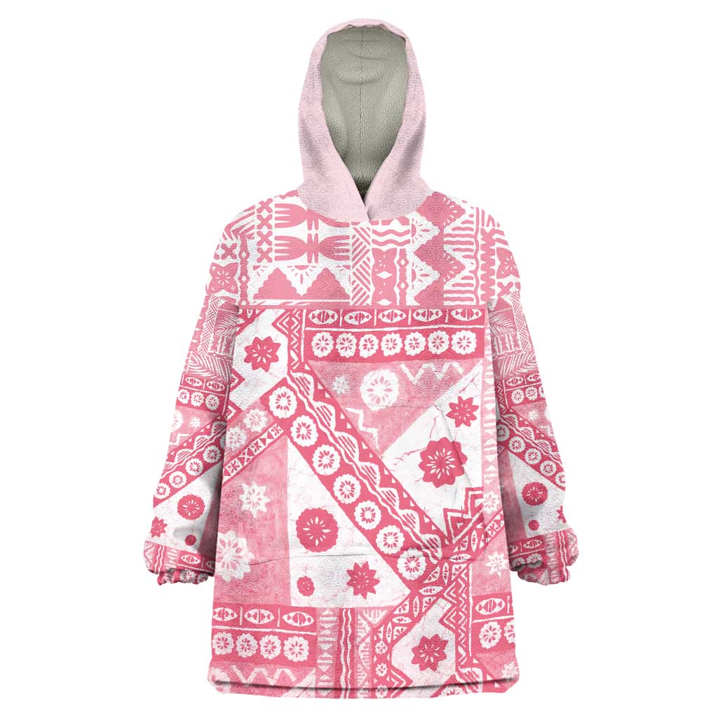 Pink Bula Fiji Wearable Blanket Hoodie Unique Masi Tapa Pattern LT14 One Size Pink - Polynesian Pride