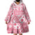 Pink Bula Fiji Wearable Blanket Hoodie Unique Masi Tapa Pattern