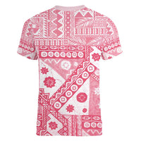 Pink Bula Fiji Women V-Neck T-Shirt Unique Masi Tapa Pattern