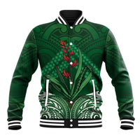 Rongoa Maori New Zealand Harakeke Baseball Jacket NZ Weaving Pattern Green LT14 Unisex Green - Polynesian Pride