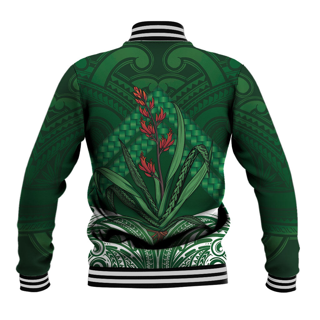 Rongoa Maori New Zealand Harakeke Baseball Jacket NZ Weaving Pattern Green LT14 - Polynesian Pride