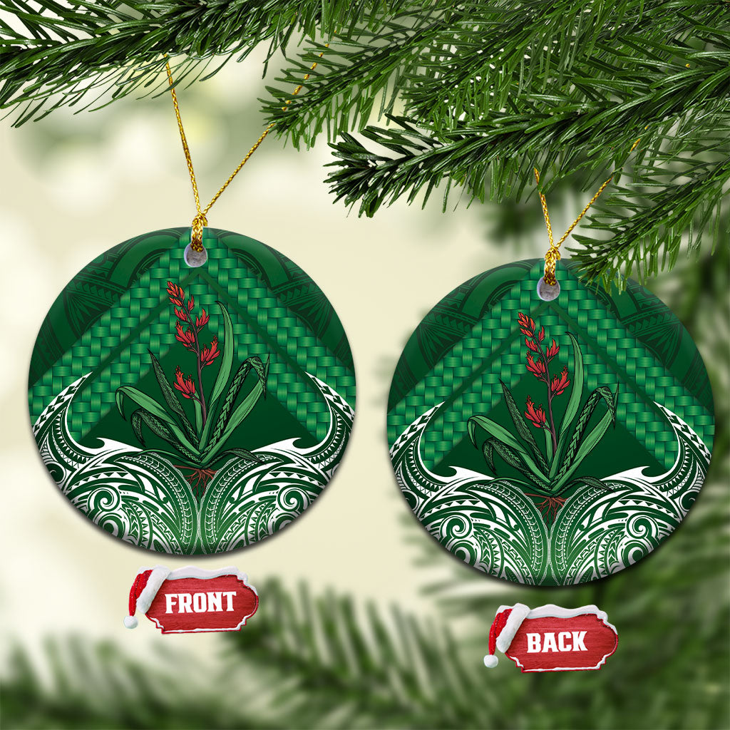 Rongoa Maori New Zealand Harakeke Ceramic Ornament NZ Weaving Pattern Green LT14 Circle Green - Polynesian Pride