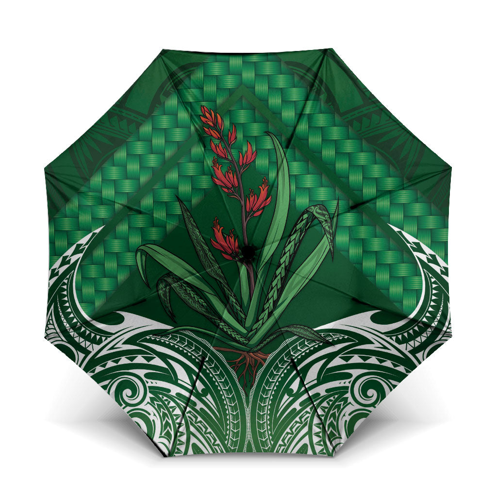Rongoa Maori New Zealand Harakeke Umbrella NZ Weaving Pattern Green LT14 One Size Folded 11.42 inch Opened Diameter 37.4 inch Green - Polynesian Pride