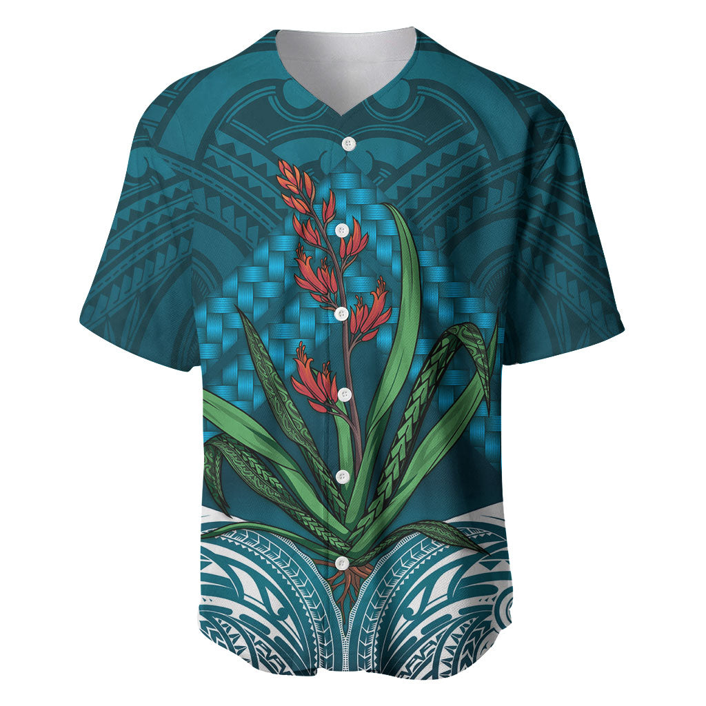 Rongoa Maori New Zealand Harakeke Baseball Jersey NZ Weaving Pattern Dark Teal LT14 Dark Teal - Polynesian Pride
