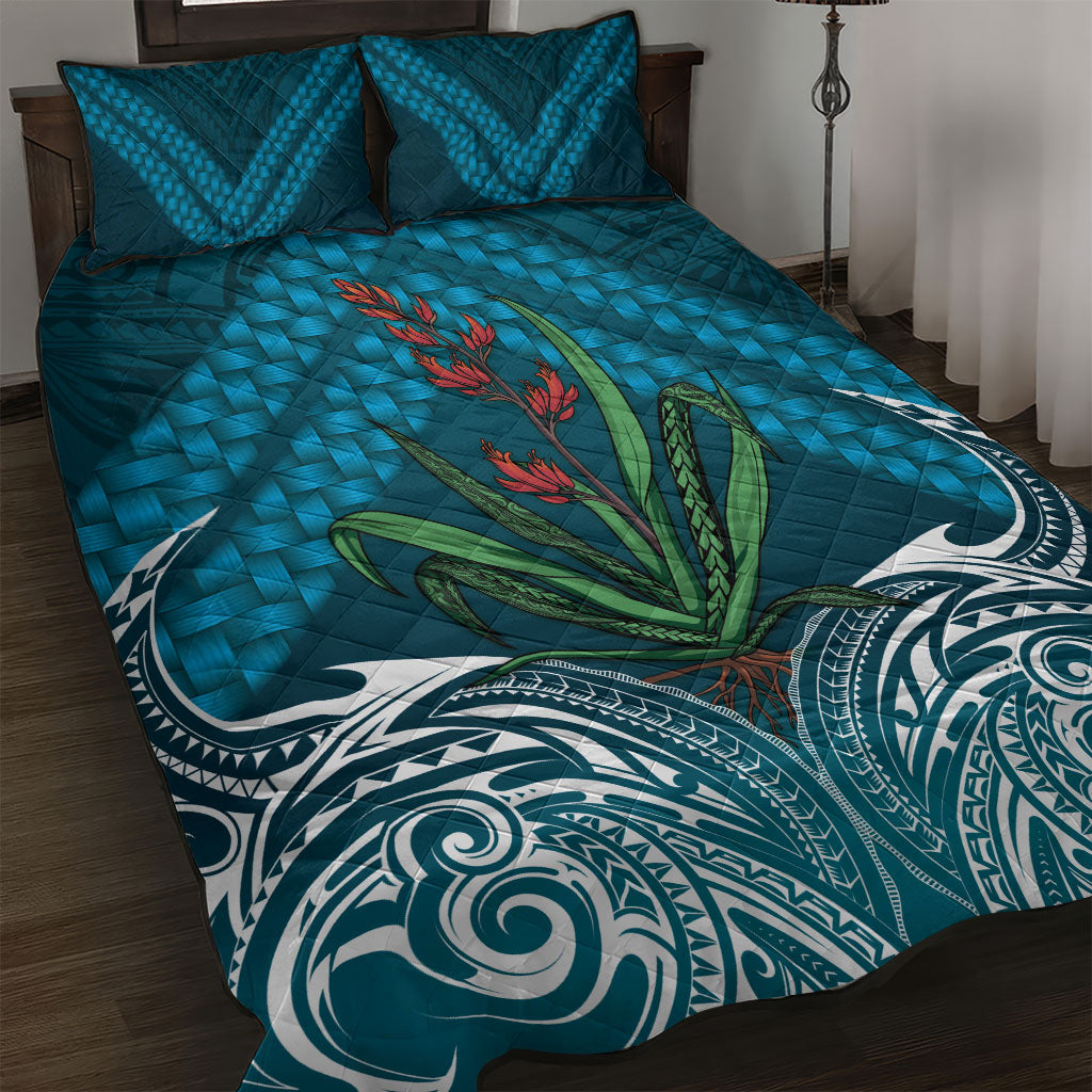 Rongoa Maori New Zealand Harakeke Quilt Bed Set NZ Weaving Pattern Dark Teal LT14 Dark Teal - Polynesian Pride
