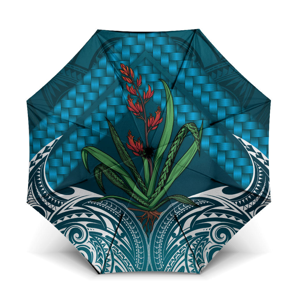 Rongoa Maori New Zealand Harakeke Umbrella NZ Weaving Pattern Dark Teal LT14 One Size Folded 11.42 inch Opened Diameter 37.4 inch Dark Teal - Polynesian Pride
