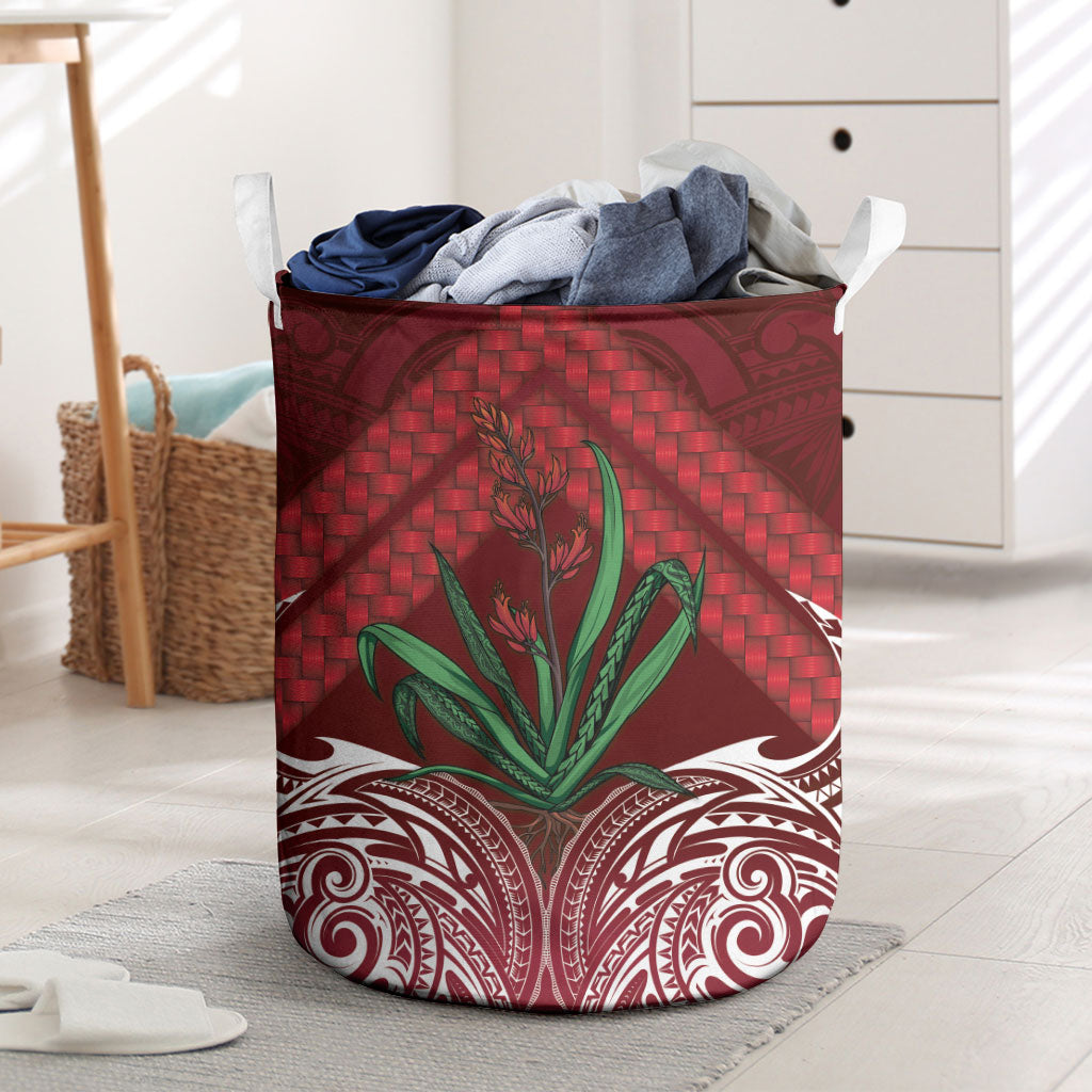 Rongoa Maori New Zealand Harakeke Laundry Basket NZ Weaving Pattern Red LT14 Red - Polynesian Pride