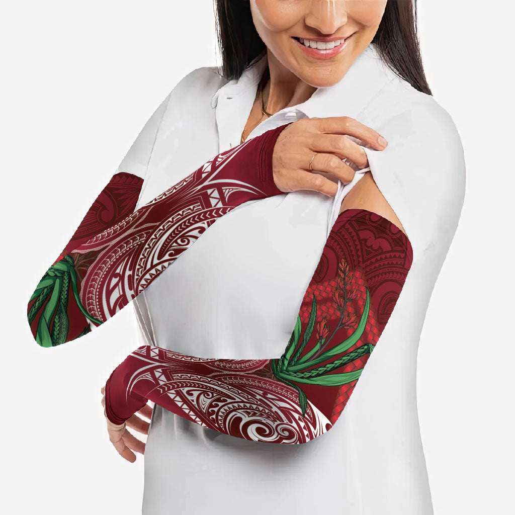 Rongoa Maori New Zealand Harakeke Arm Sleeves NZ Weaving Pattern Red LT14 - Polynesian Pride