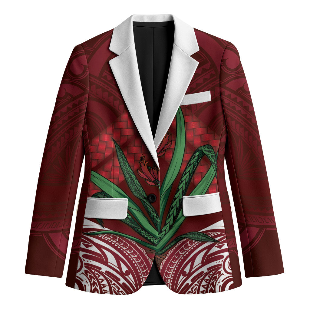 Rongoa Maori New Zealand Harakeke Blazer NZ Weaving Pattern Red LT14 Unisex Red - Polynesian Pride