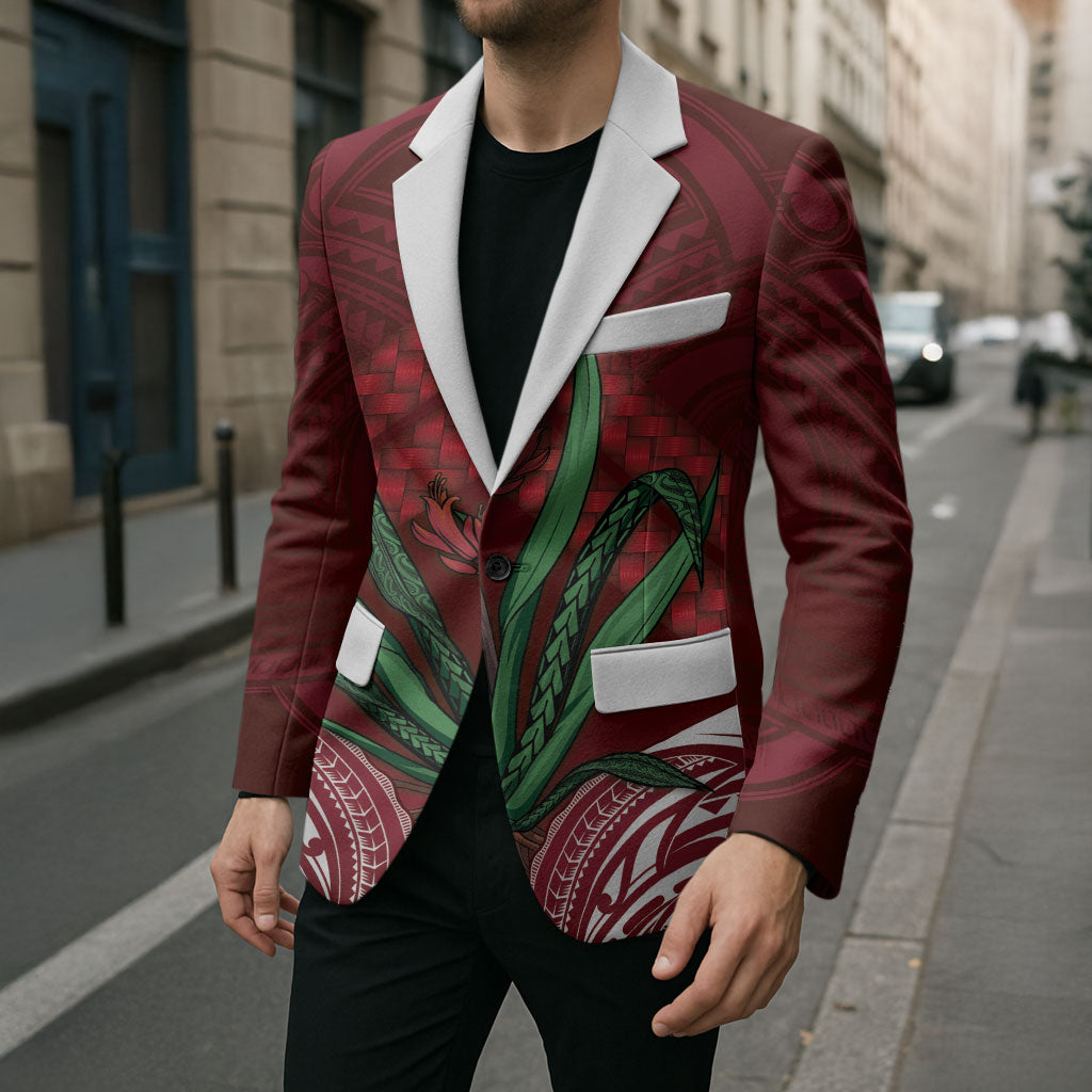 Rongoa Maori New Zealand Harakeke Blazer NZ Weaving Pattern Red LT14 - Polynesian Pride