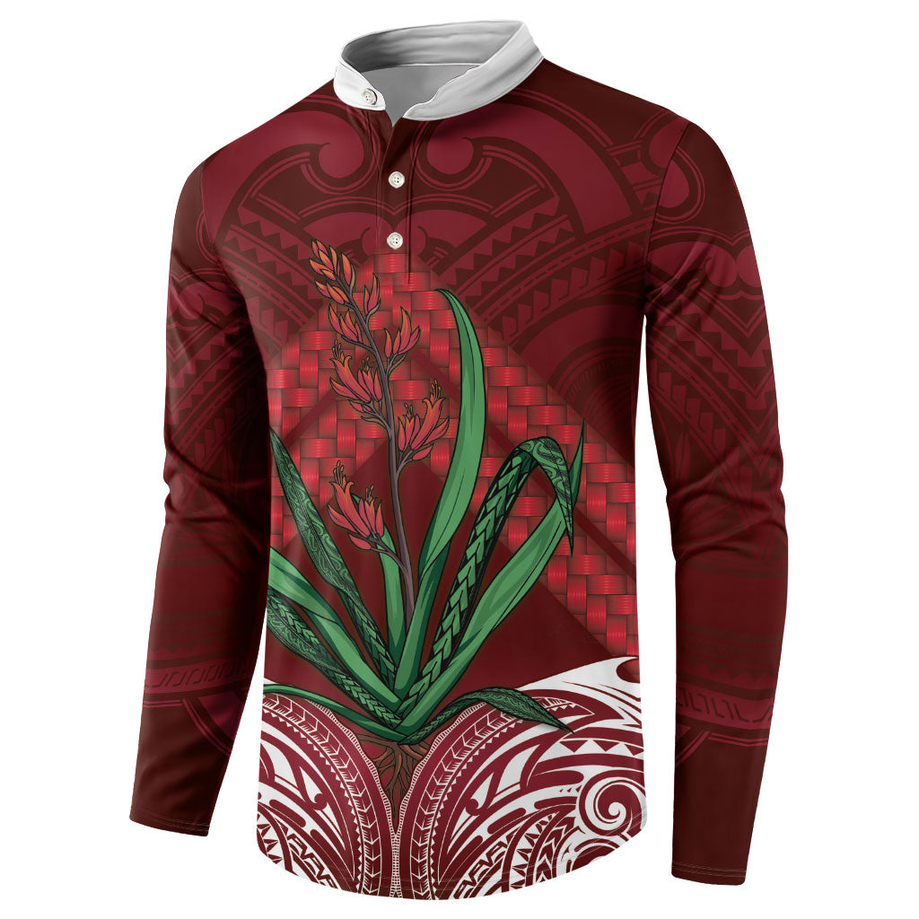 Rongoa Maori New Zealand Harakeke Button Sweatshirt NZ Weaving Pattern Red LT14 - Polynesian Pride