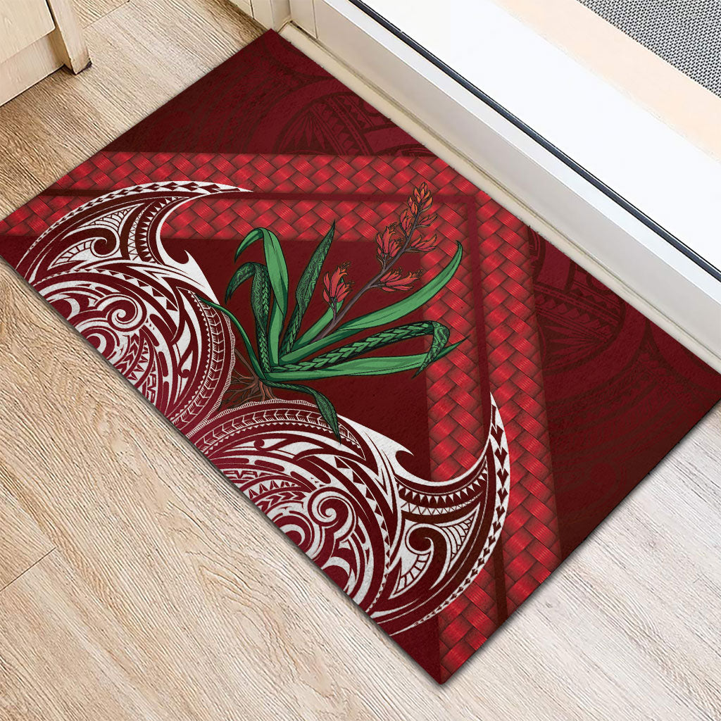 Rongoa Maori New Zealand Harakeke Rubber Doormat NZ Weaving Pattern Red LT14 - Polynesian Pride