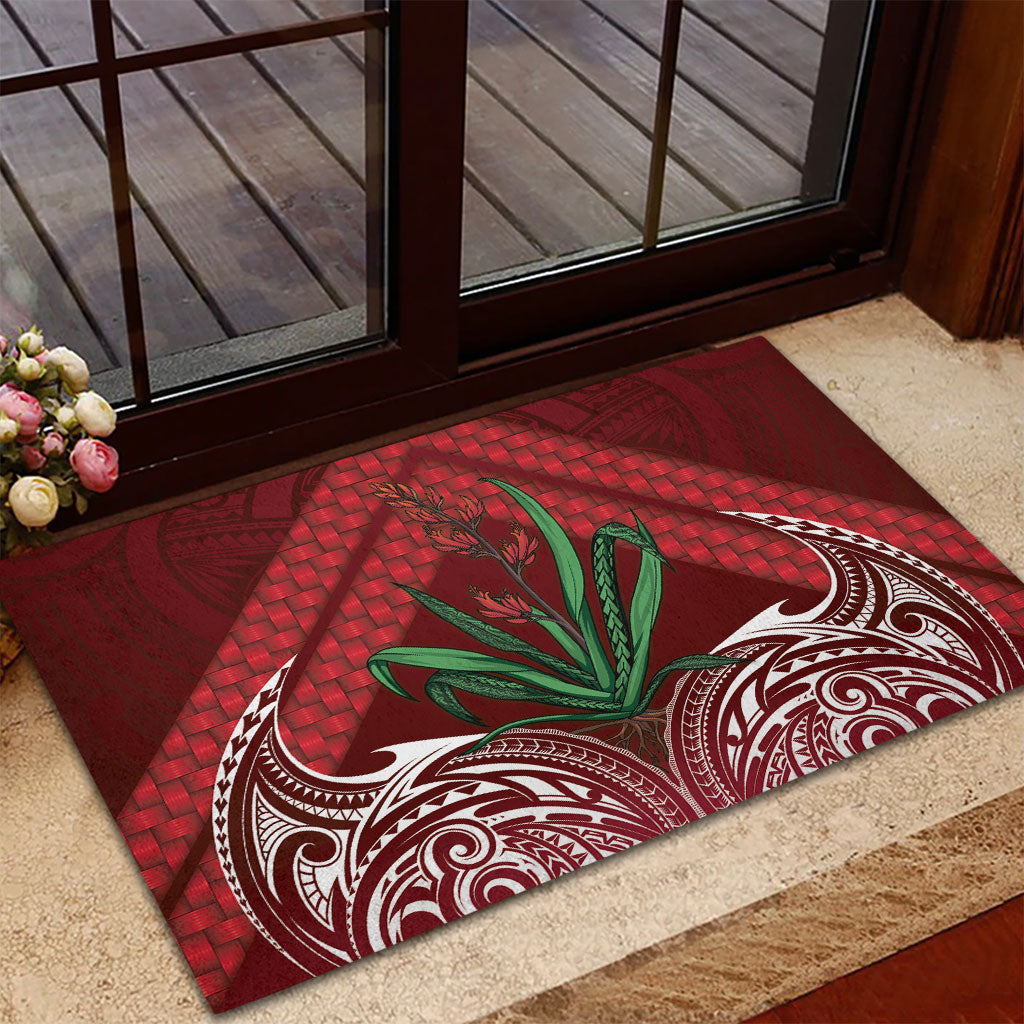 Rongoa Maori New Zealand Harakeke Rubber Doormat NZ Weaving Pattern Red LT14 - Polynesian Pride