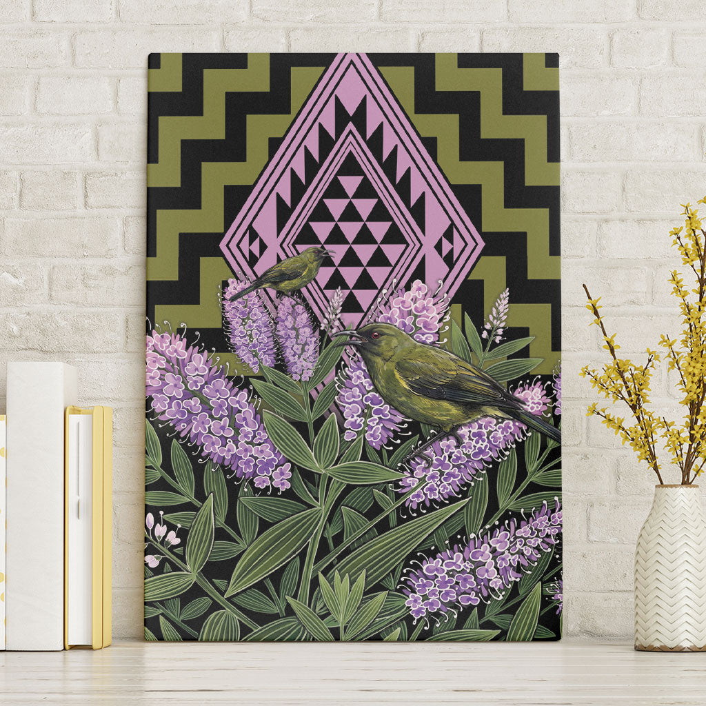 Rongoa Maori New Zealand Koromiko Canvas Wall Art NZ Hebe Korimako Bellbird Poutama LT14 Without Frame Green - Polynesian Pride