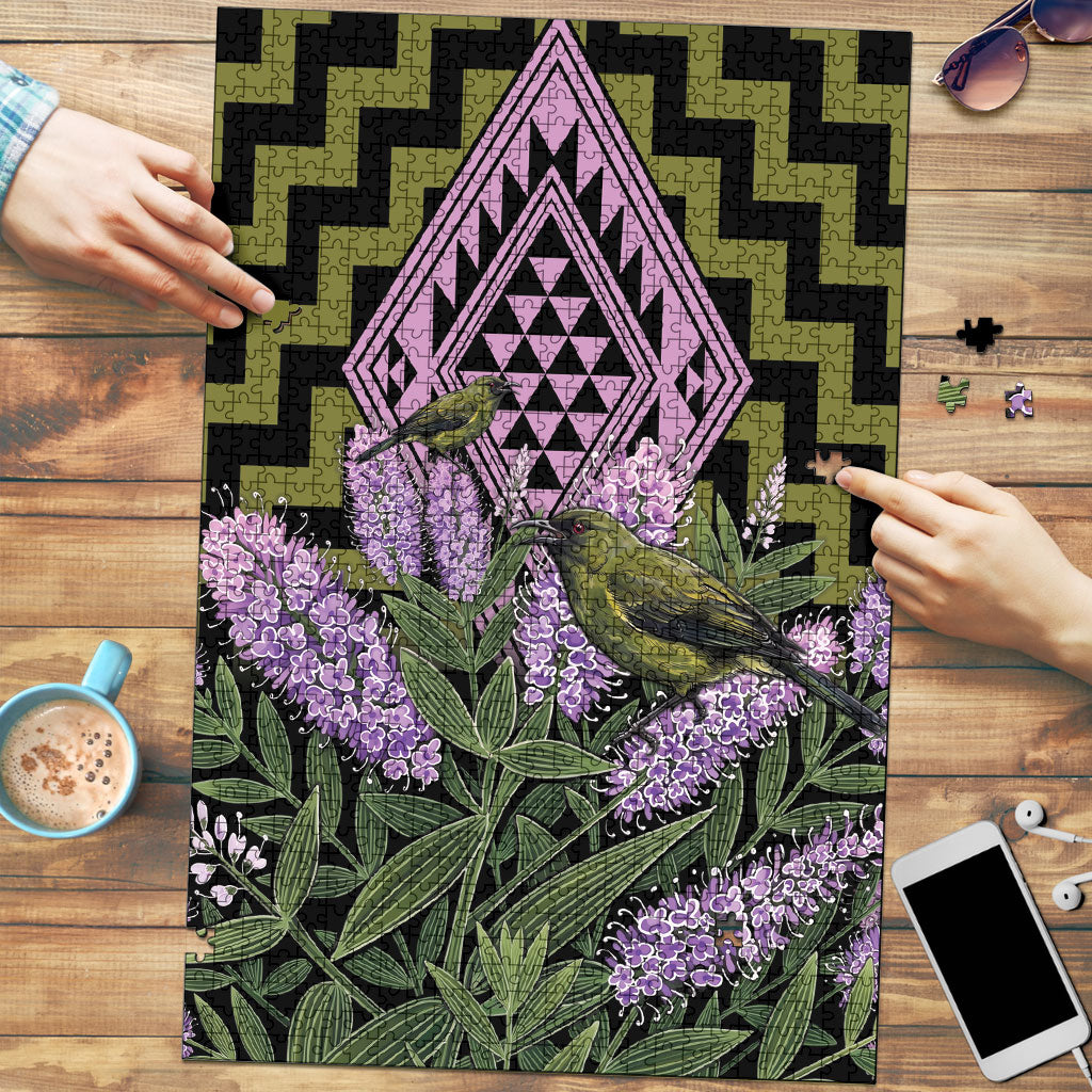 Rongoa Maori New Zealand Koromiko Puzzle NZ Hebe Korimako Bellbird Poutama LT14 Green - Polynesian Pride