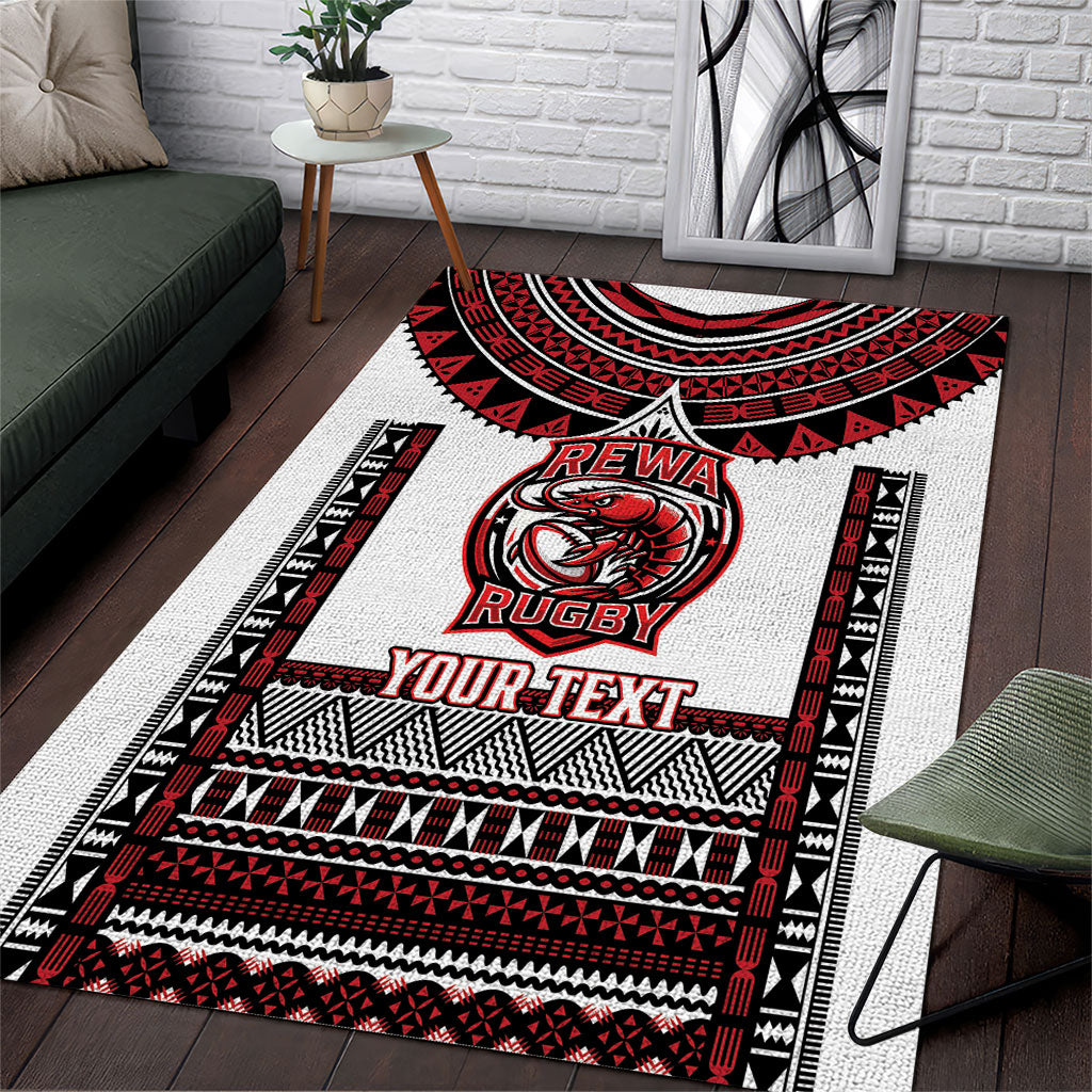 Fiji Rewa Rugby Custom Area Rug Go Champions Fijian Tapa Pattern LT14 White - Polynesian Pride