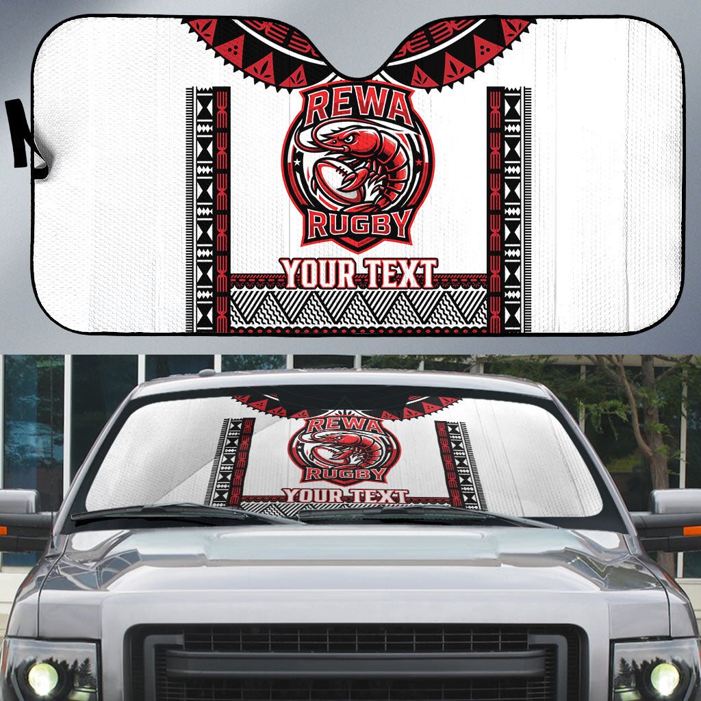 Fiji Rewa Rugby Custom Auto Sun Shade Go Champions Fijian Tapa Pattern LT14 White - Polynesian Pride