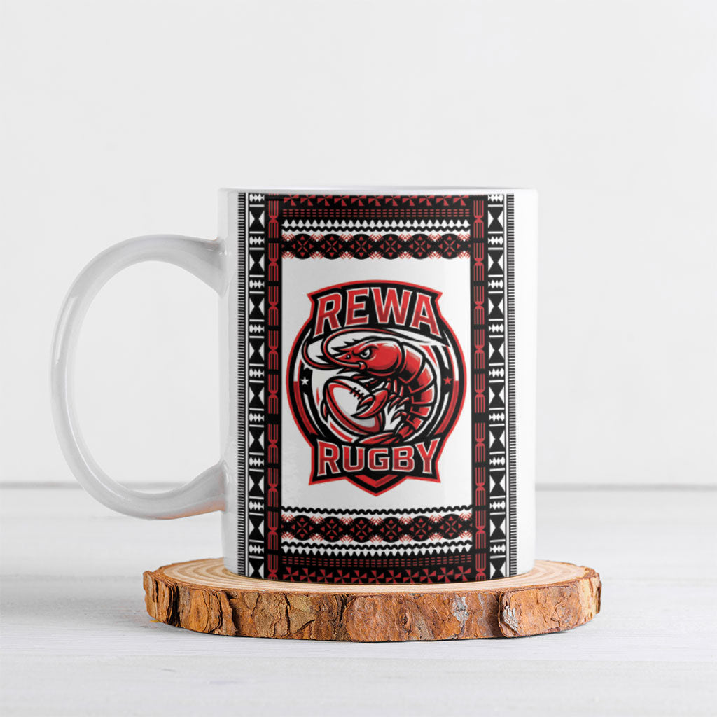 Fiji Rewa Rugby Custom Ceramic Mug Go Champions Fijian Tapa Pattern LT14 White - Polynesian Pride