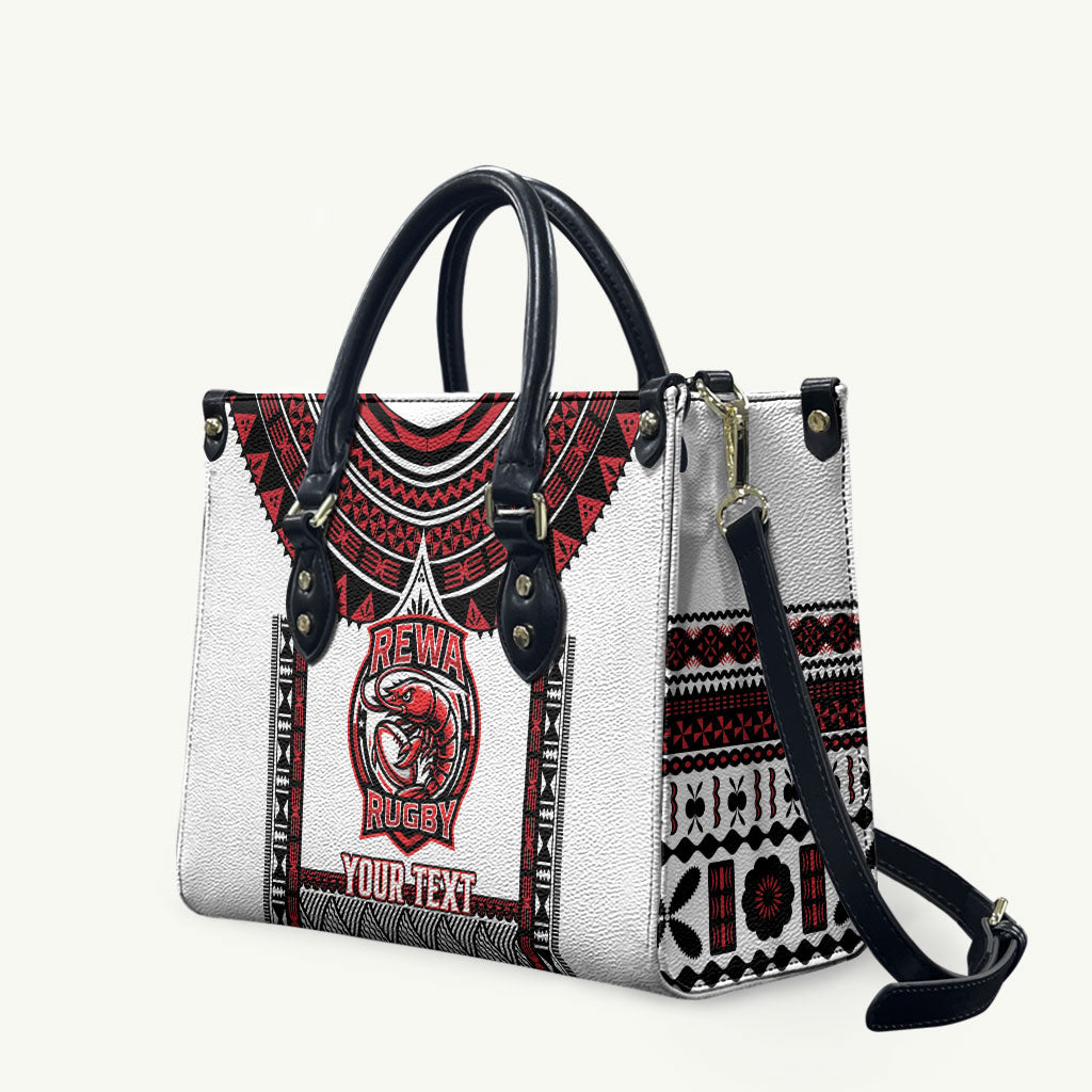 Fiji Rewa Rugby Custom Leather Bag Go Champions Fijian Tapa Pattern LT14 White - Polynesian Pride